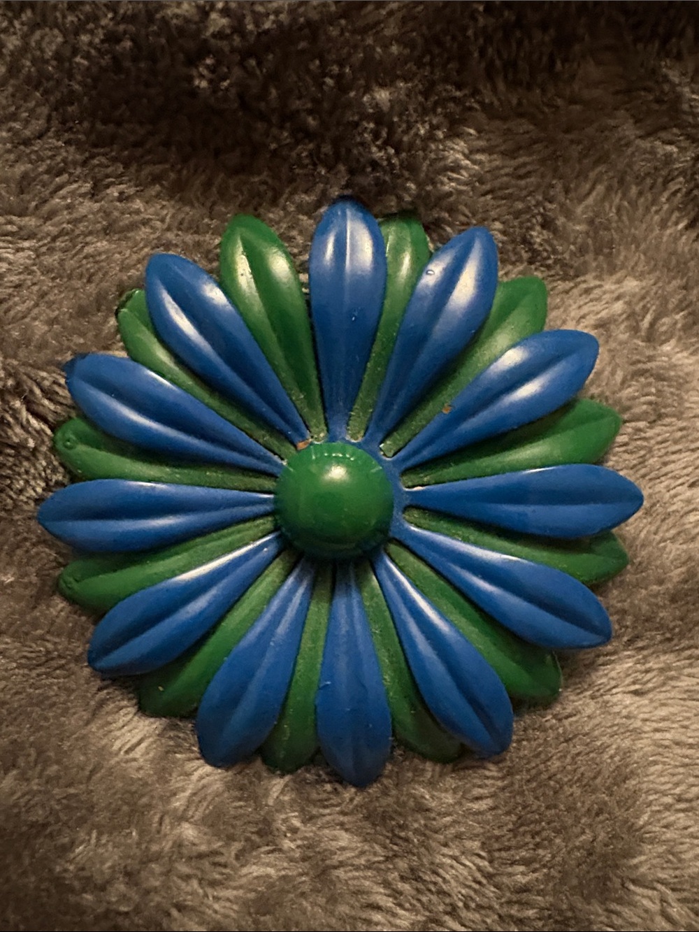 Vintage Blue and Green Metal Flower Brooch - Classic Floral Pin